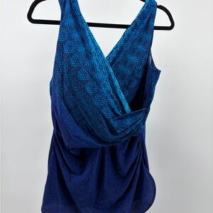 Lands End One Piece Swimsuit SlenderSuit Tummy Control Beachy Coastal Blue 14